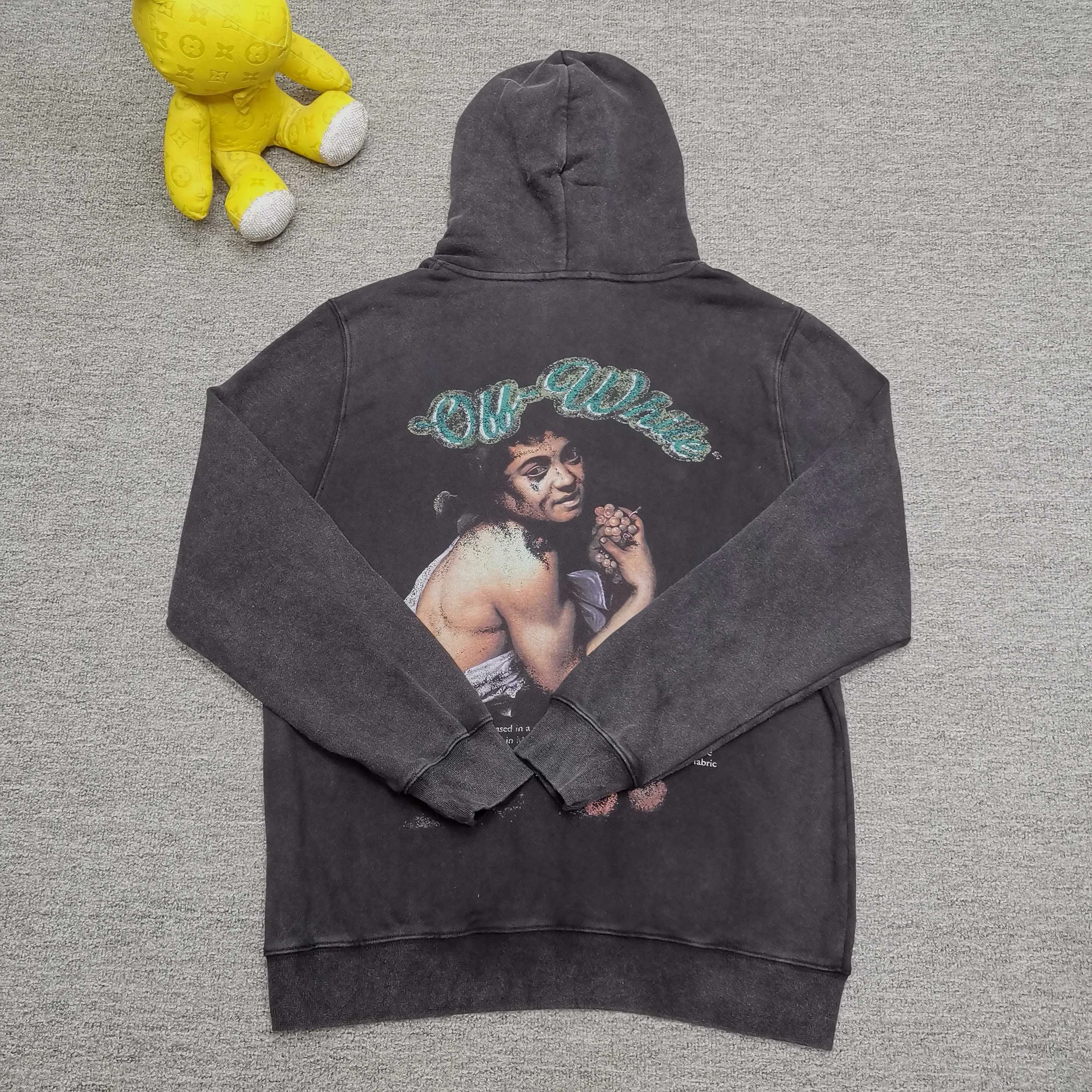 off white 25ss religious portrait oil painting 460g washed hooded sweatshirt Color: washed black Size: S M L XL P410